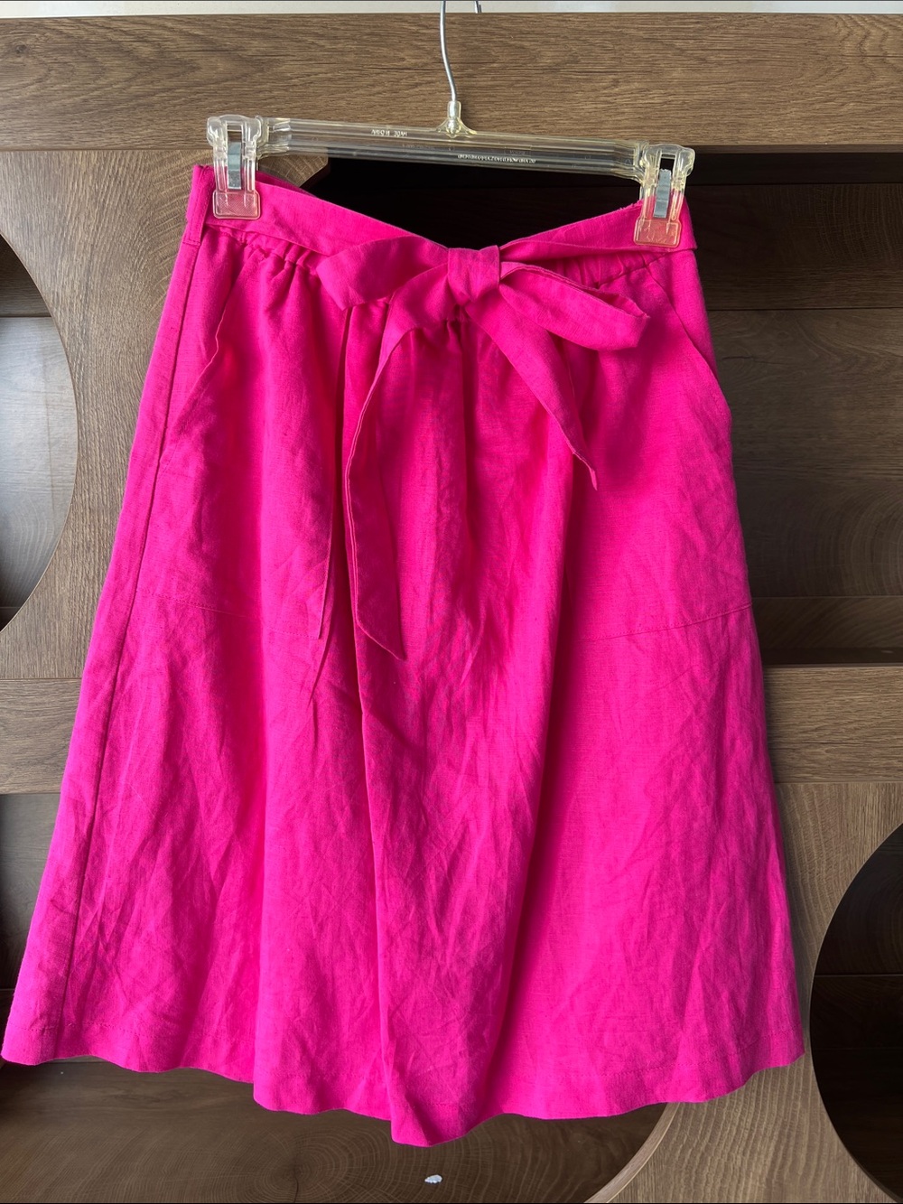 J. Crew Linen Bright Pink Skirt - Elastic Band Waist with Tie